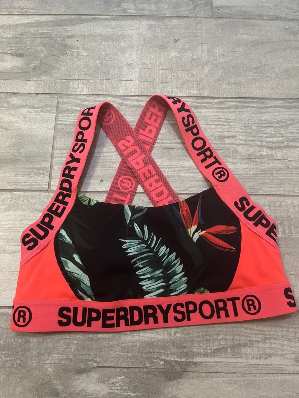 Superdry Sport Coral Pink Tropical Print Sports Bra